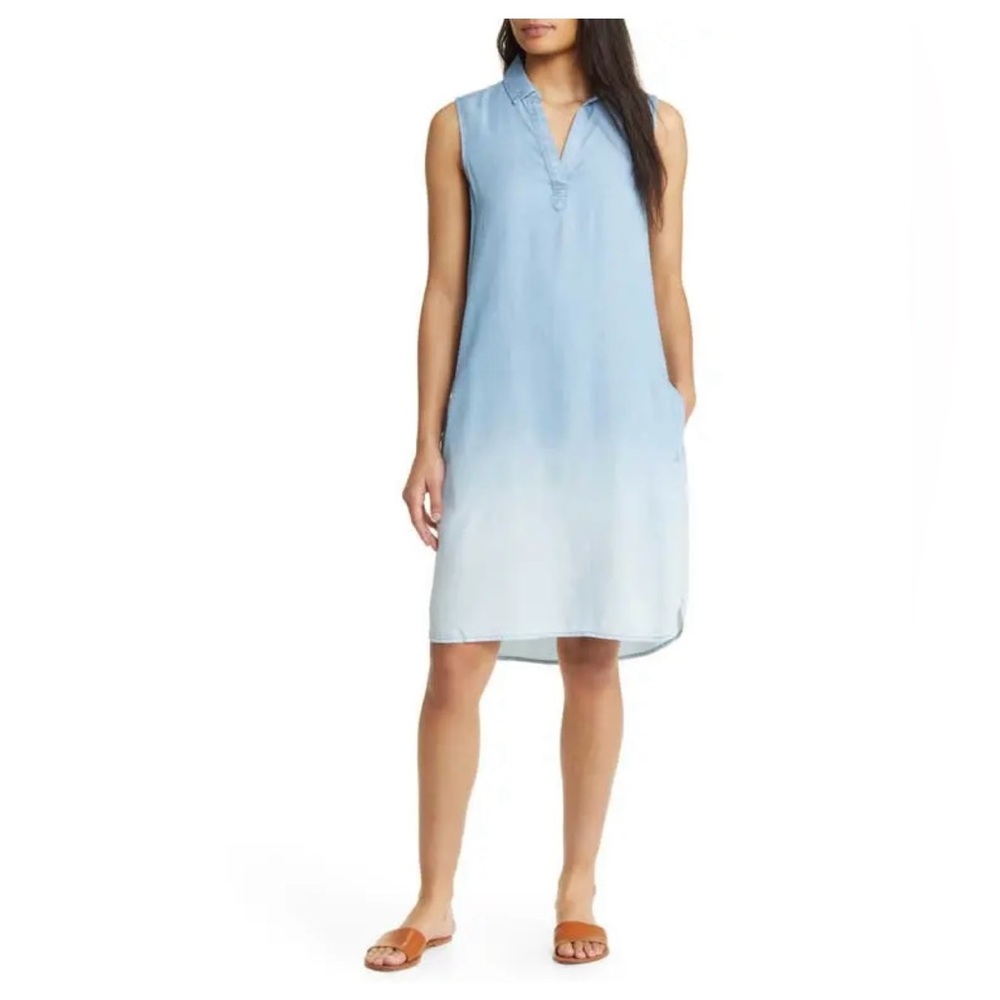 Beach Lunch Lounge Women's Blue Sleeveless Ombré Denim Dress Size Medium